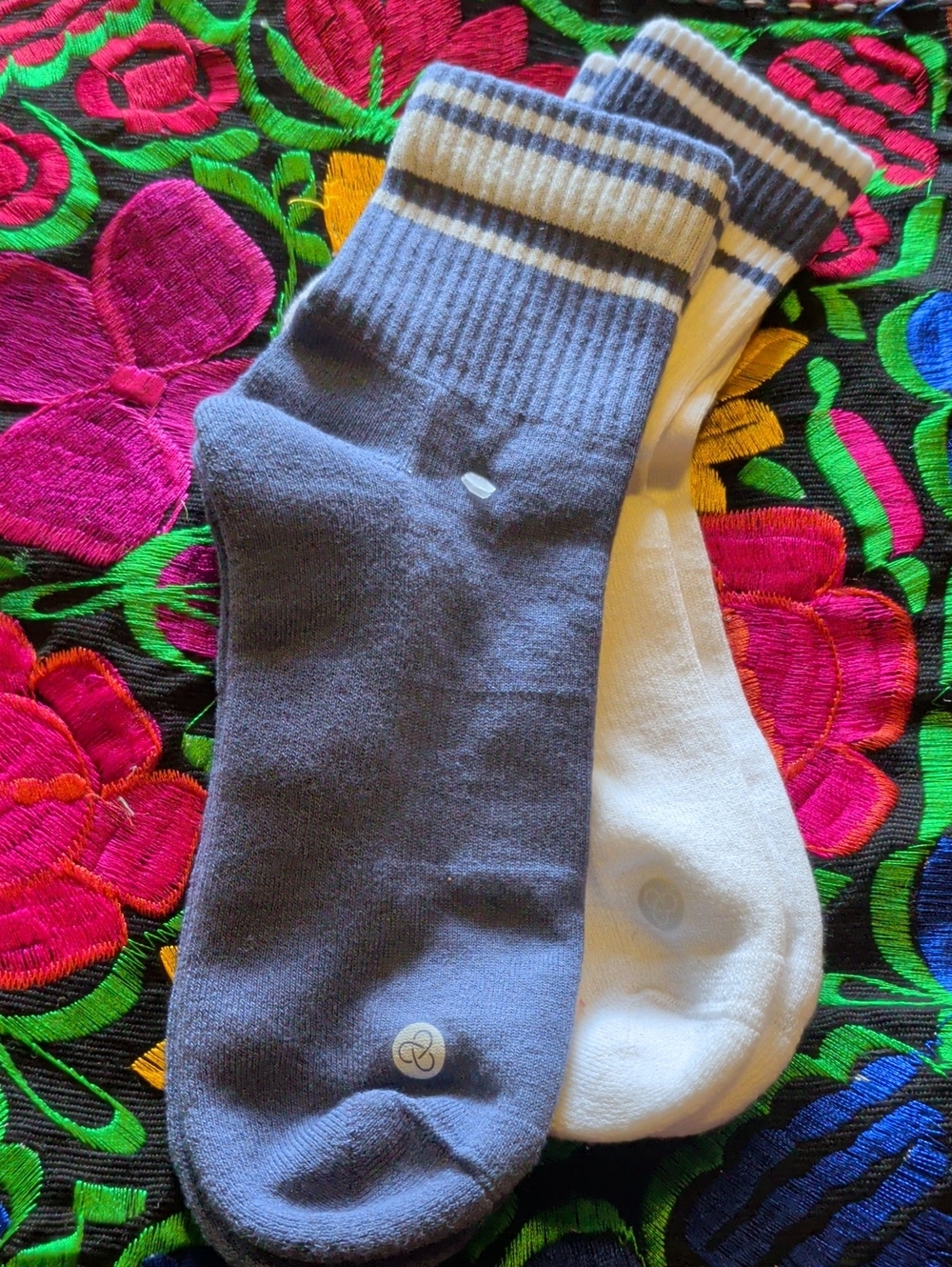 Zella Navy and White Striped Crew Socks